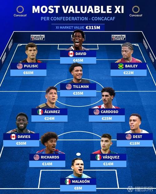 总身价3.15亿！中北美最贵阵：普利西奇领衔 戴维斯在列，美国4人