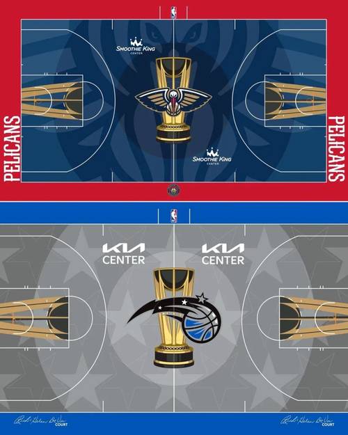 快船已为明天的NBA杯做好准备!刚铺好的NBA杯球场地板颜值如何?